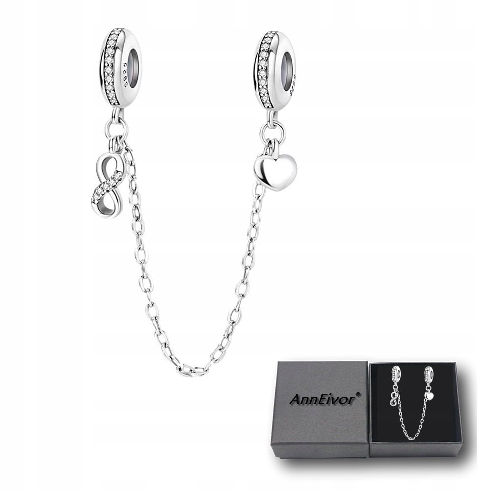 Łańcuszek Zabezpieczający Do Bransoletki Modułowej Serduszko Srebrny S925