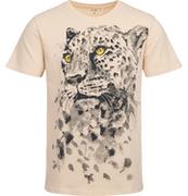 Moda i Uroda OUTLET - Męski t-shirt z krótkim rękawem, z panterą, jasnobeżowy - miniaturka - grafika 1
