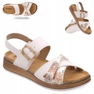 Sandały damskie - Sandały damskie Skórzana Wkładka 39 Inblu regulowane na rzep Białe Lekkie - miniaturka - grafika 1