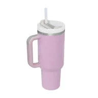 Kubki dla dzieci - Kubek termiczny ze słomką uchwytem termos 1200ml róż pudrowy - miniaturka - grafika 1