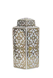 Amfora pojemnik ceramiczny biały złoty 2 - Wazony i flakony - miniaturka - grafika 1