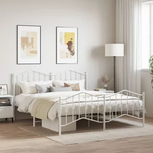 Metalowa rama łóżka z wezgłowiem i zanóżkiem, biała, 160x200 cm Lumarko! - Łóżka - miniaturka - grafika 1