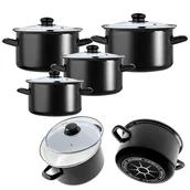 Zestawy garnków i patelni - KADAX Zestaw garnków emaliowanych 2L, 3L, 4L, 5L czarne - miniaturka - grafika 1