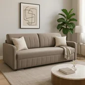 Sofy i kanapy - Sofa Rozkładana z Funkcją Spania LUMO Dwuosobowa Beżowa Nowoczesna do Salonu - miniaturka - grafika 1