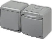 Wyłączniki światła i elektryczne - Karlik 10WGHH-1Łącznik jednobiegunowy z gniazdem hermetycznym (klapka popielata) - miniaturka - grafika 1