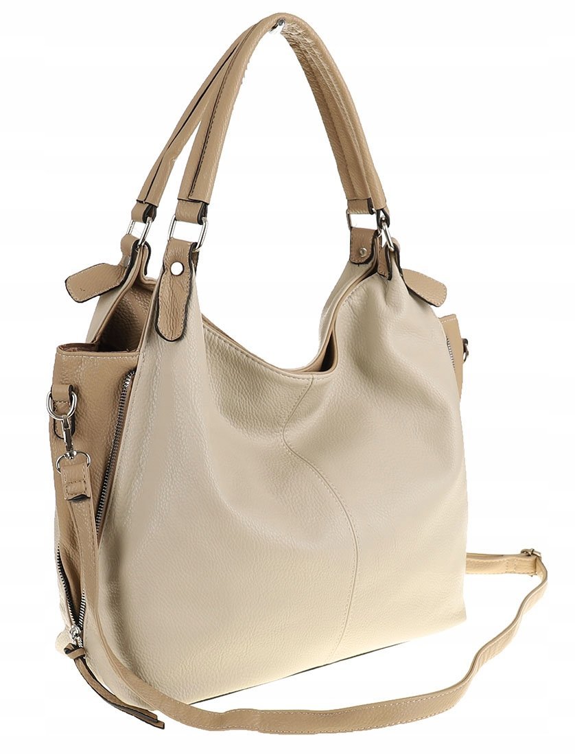 HERNAN Włoska Marka Torebka Damska Worek Listonoszka na Ramię HB0153 Beżowa