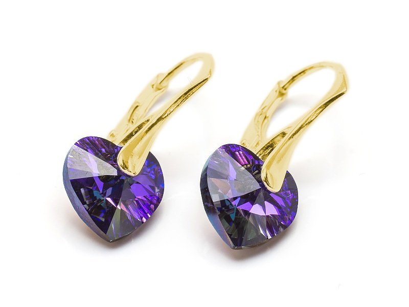 Kolczyki pozłacane srebro 925 z kryształami Swarovski Serca 10mm Heliotrope