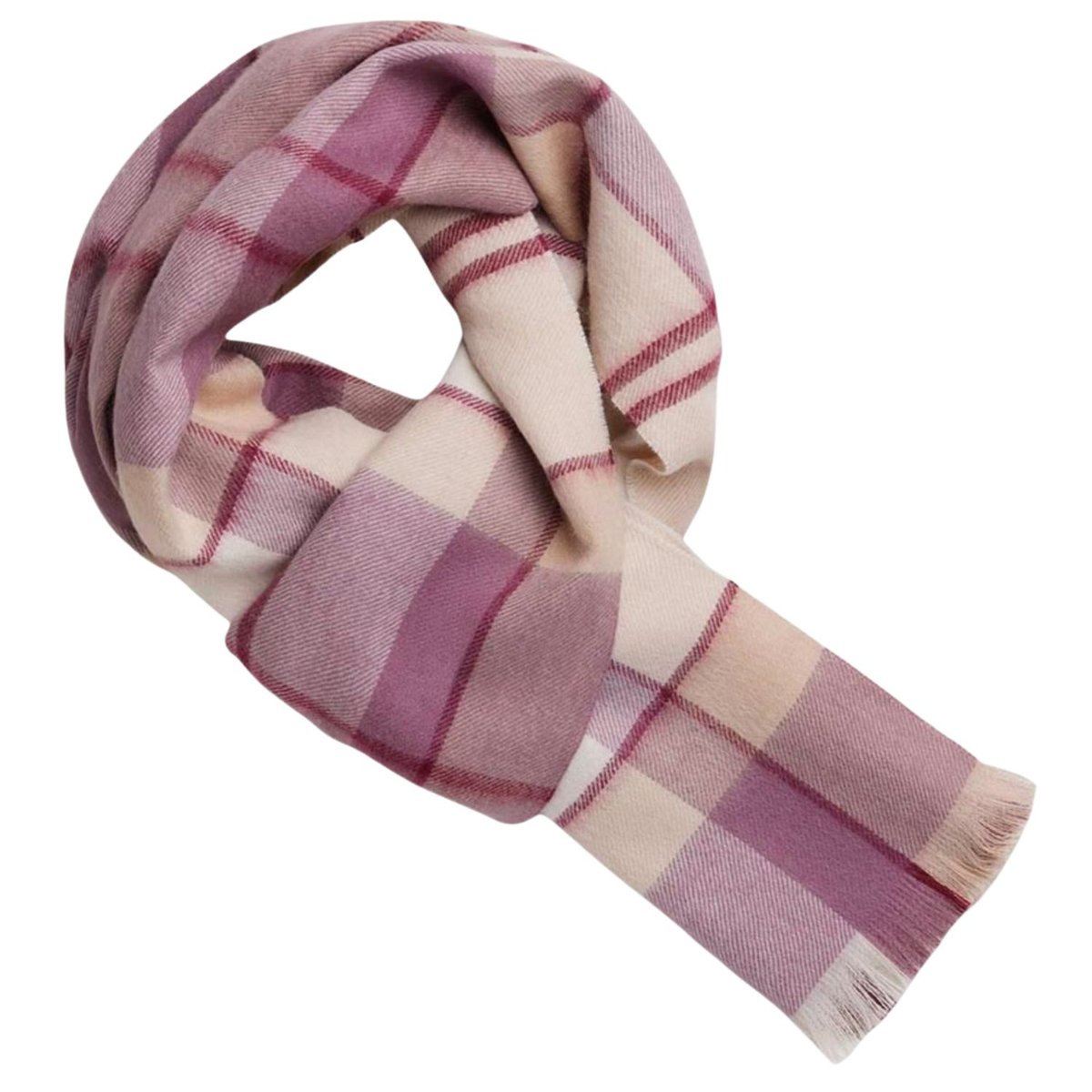 Szalik damski Alpaka Tartan wełna z alpaki bżowo wrzosowy 200 cme