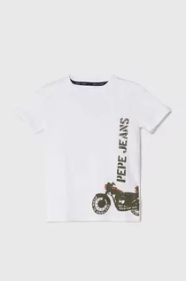 Koszulki dla chłopców - Pepe Jeans t-shirt bawełniany dziecięcy ROBERT kolor biały z nadrukiem - grafika 1
