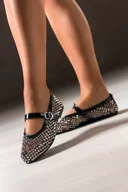 Baleriny - Czarne baleriny damskie Mary Jane z paskiem ażurowa cholewka z błyszczącymi ćwiekami Carla 7783 - miniaturka - grafika 1