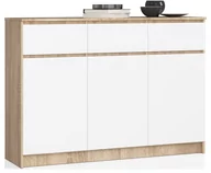 Komody - Akord Fabryka mebli KOMODA K 140cm 3 DRZWI 3 SZUFLADY SONOMA / BIAŁE OP0LK-1DĄBBIA008 - miniaturka - grafika 1