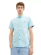 Koszule męskie - TOM TAILOR Męska koszula z krótkim rękawem z kieszenią na piersi, 32384 - Niebiesko-biała struktura w kropki, XL - miniaturka - grafika 1