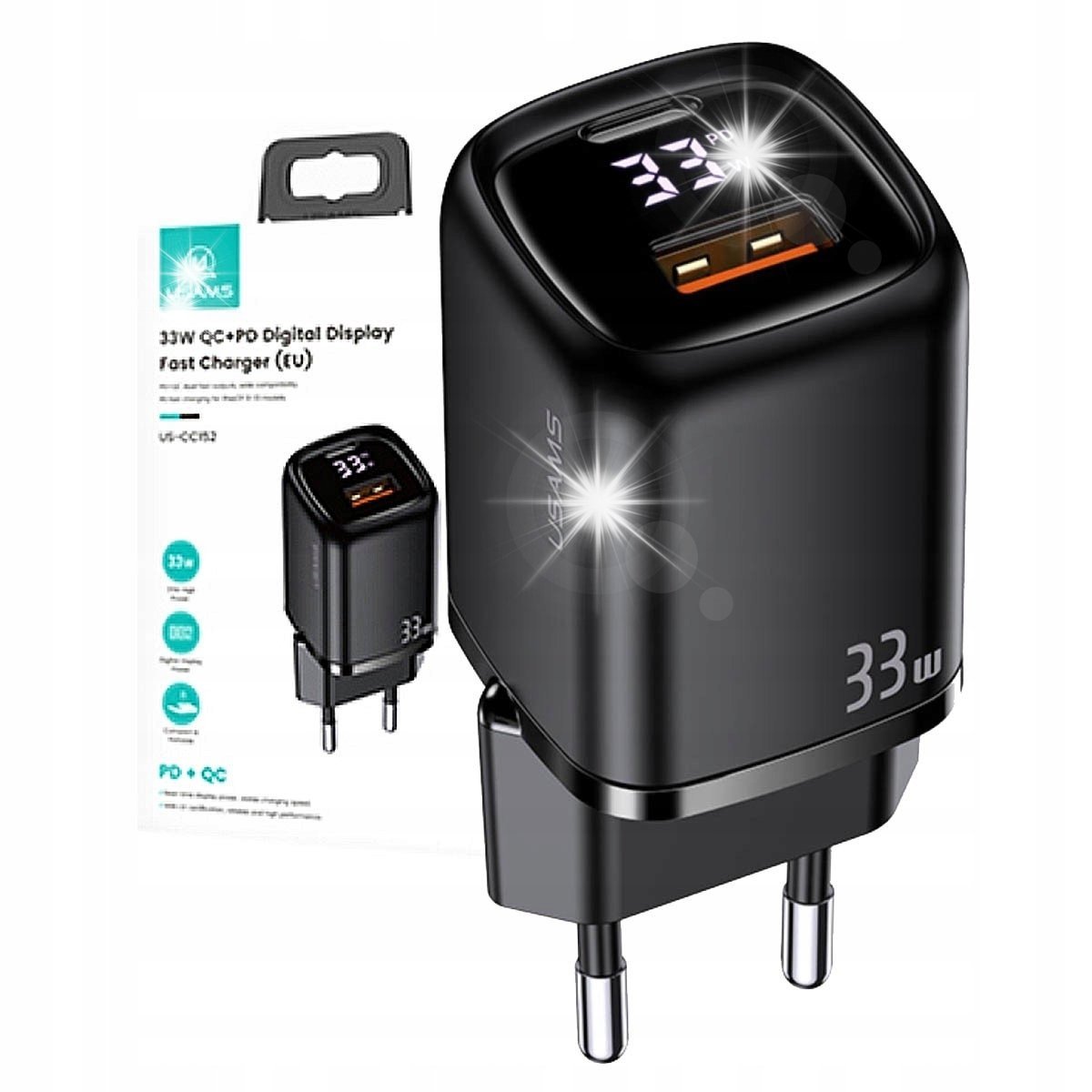 Ładowarka sieciowa Usams T46 33W 1xUSB-C + 1xUSB PD 3.0 QC 3.0 czarna