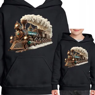 BLUZA DZIECIĘCA Z KAPTUREM NADRUK POCIĄG PAROWÓZ LOKOMOTYWA 128 3409 - Bluzy dla dziewczynek - miniaturka - grafika 1
