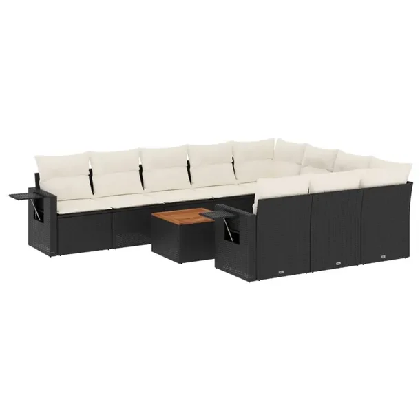 Zestaw mebli ogrodowych z poduszkami, czarny, rattan PE, wymiary: 62x62x69