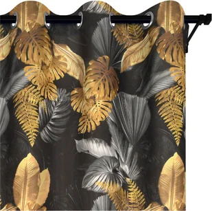 Voppi Czarna zasłona okienna na przelotkach 140 x 240 cm długa zasłona okienna półzaciemniająca w złote liście - Zasłony - miniaturka - grafika 1