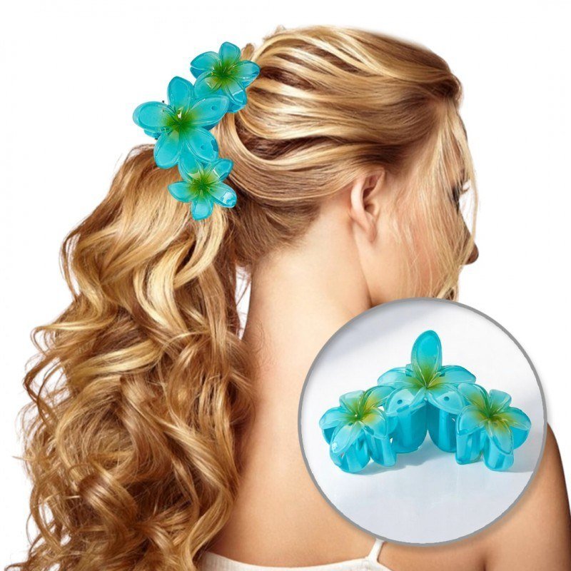 Spinka do włosów klamra duża XL kwiat potrójny niebieski 7 x 11cm SP388