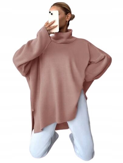 SHEIN SWETER Z DŁUGIM RĘKAWEM RÓŻOWY Z GOLFEM ŁSE