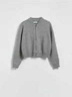 Swetry damskie - Reserved - Krótki kardigan z suwakiem - szary - miniaturka - grafika 1