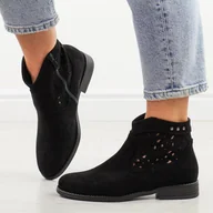 Botki damskie - Czarne wiosenne zamszowe ażurowe botki damskie S.Barski 51-113 - S.BARSKI - miniaturka - grafika 1