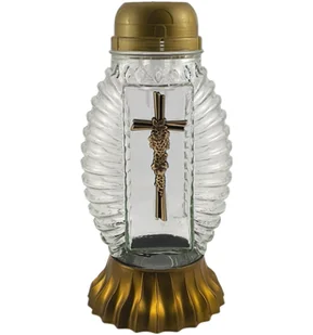 Znicz solarny złoty z krzyżem lampion szklany na grób - Lampiony i znicze - miniaturka - grafika 1
