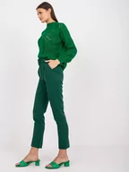 Spodnie damskie - Spodnie z materiału ciemny zielony elegancki klasyczny chinosy nogawka prosta w kant kieszenie suwak guziki - miniaturka - grafika 1