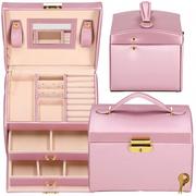 Pudełka i szkatułki - Szkatułka Na Biżuterię 17,5X14X12,5 Cm Różowy Kuferek Z Szufladami I Lusterkiem - miniaturka - grafika 1