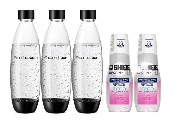 Koncentrat SYROP Oshee DI x2 + BUTELKI DO SATURATORA SodaStream Fuse 1L x3