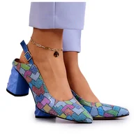 Czółenka - Skórzane Czółenka Na Słupku Maciejka 05427-06 Multikolor niebieskie - miniaturka - grafika 1