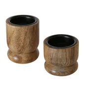 Świeczniki - Drewniane świeczniki NUMLI, drewno mango, 2 sztuki - miniaturka - grafika 1