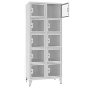 Szafki BHP - Skrytki pracownicze z drzwiczkami z pleksi MSUS 425 na nogach - 10 osobnych zamków na klucz - miniaturka - grafika 1