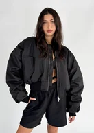 Kurtki damskie - Krótka kurtka typu bomber czarna - miniaturka - grafika 1