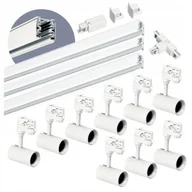 Lampy sufitowe - Zestaw szynowy 3 fazowy szyna 1m+1m+1m, 9x Lampa, łącznik T Biały komplet - miniaturka - grafika 1