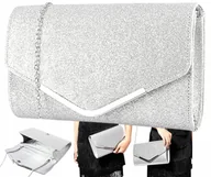 Torebki damskie - Wieczorowa Srebrna Torebka Kopertówka Wizytowa - miniaturka - grafika 1