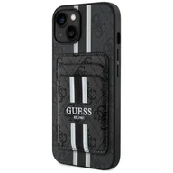 Portfele - Etui Guess 4G Stripes z portfelem Magsafe do iPhone 15 czarny - miniaturka - grafika 1