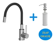 Baterie kuchenne - Quadron POP Bateria zlewozmywakowa stalowa MAGGIE z elastyczną czarną wylewką plus dozownik okrągły do płynu KEIRA SteelQ kolor stal szczotkowana - miniaturka - grafika 1