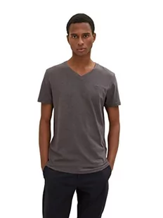 T-shirt męski TOM TAILOR Basic z dekoltem w szpic, 11086-Ciemnoszary melanż, M - Koszulki męskie - miniaturka - grafika 1