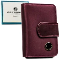 Portfele - Modna fioletowa portmonetka damska na zatrzask i suwak ze skóry naturalnej i ekologicznej PETERSON średniej wielkości portfel rozbudowany na karty p.. - miniaturka - grafika 1