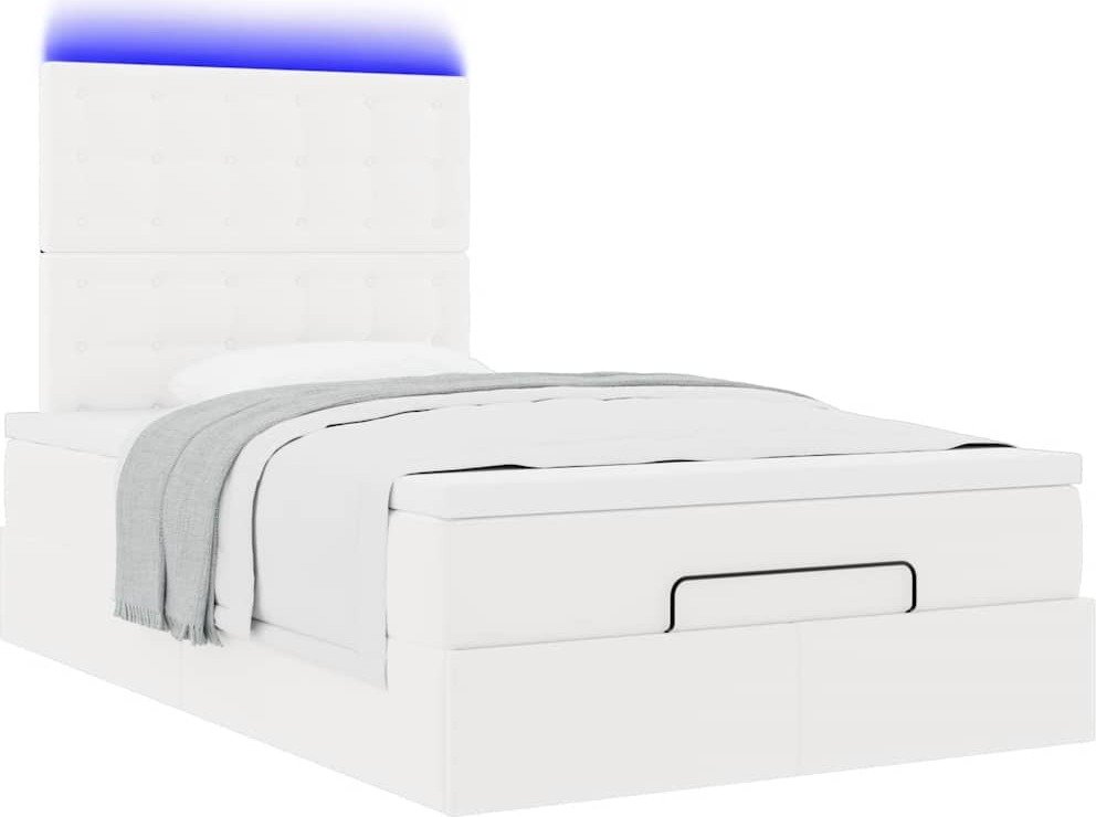 vidaXL Łóżko otomana z materacem białe 120x200 cm imitacja skóry