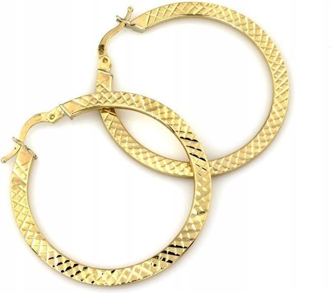 Złote kolczyki 585 płaskie diamentowane koła 32mm idealne na prezent modne