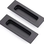 Zawiasy, okucia i inne akcesoria - Komplet 2 uchwytów prostokątnych do drzwi przesuwnych wpuszczanych z ukrytym wgłębieniem, 12 x 4 x 1,2 cm, stal nierdzewna matowa czarna - miniaturka - grafika 1