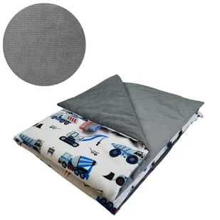 Kocyk Dziecięcy 75x100 Ocieplany Koparki Niebieskie Na Białym/Grafit Bawełna/Velvet Polski Producent - Koce i narzuty dla dzieci - miniaturka - grafika 1