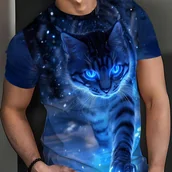 Inne - TEMU Męska kreatywna koszulka z nadrukiem kota 3D, okrągły dekolt, krótki rękaw, casualowa koszulka na co dzień, letnia odzież męska na zewnątrz - miniaturka - grafika 1