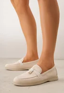 Mokasyny damskie - Beżowe Eleganckie Mokasyny VICES z Imitacji Zamszu ze Skórzaną Wkładką Jaenith - miniaturka - grafika 1