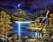 Malowanie po numerach - Artnapi 40x50cm Malowanie Po Numerach - Nocne jezioro - Na Drewnianej Ramie - miniaturka - grafika 1