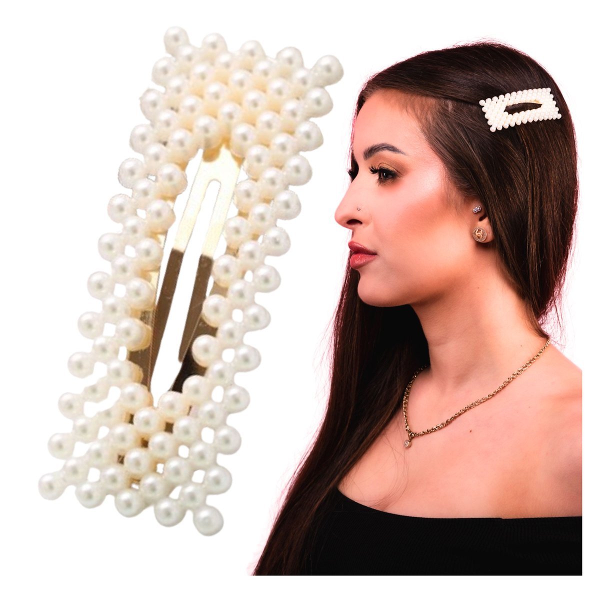 Spinka do Włosów Złota Biała Wsuwka z Perłami Ślubna Lekka i Bezpieczna