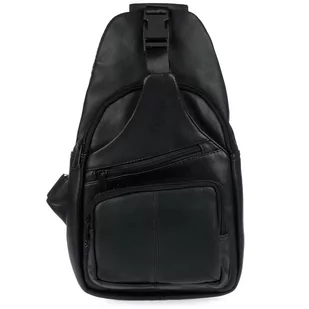 Plecak crossbody ze skóry naturalnej -czarny - Plecaki - miniaturka - grafika 1