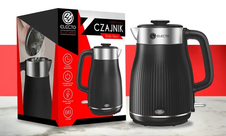 Bezprzewodowy Czajnik Elektryczny Bolle Nero 2400w Mocny 1,8l Czarny Electo