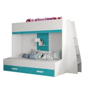 Łóżka dla dzieci i młodzieży - Abiks Łóżko piętrowe Antresola PARTY 17 biały + turkusowy - miniaturka - grafika 1