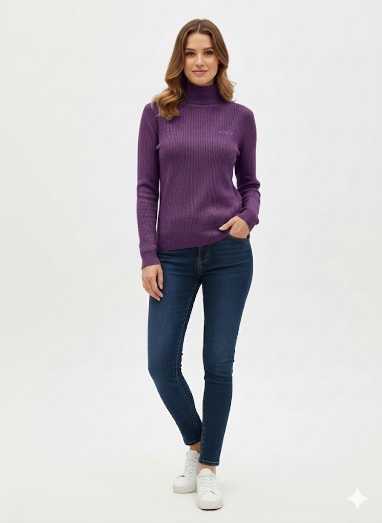 GUESS FIOLETOWY SWETER Z DŁUGIM RĘKAWEM GOLF MELANŻ XS GGA